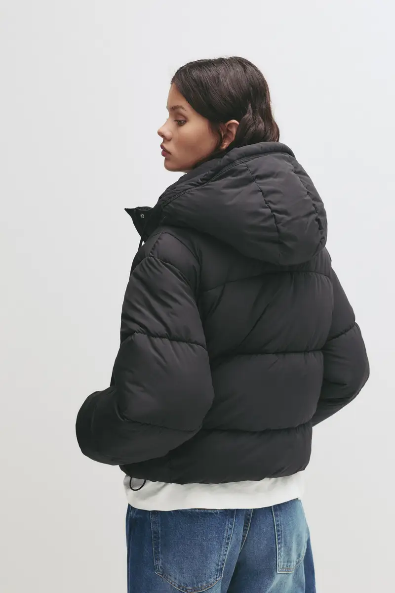 Giacca Imbottita Con Cappuccio Nero miniatura 2
