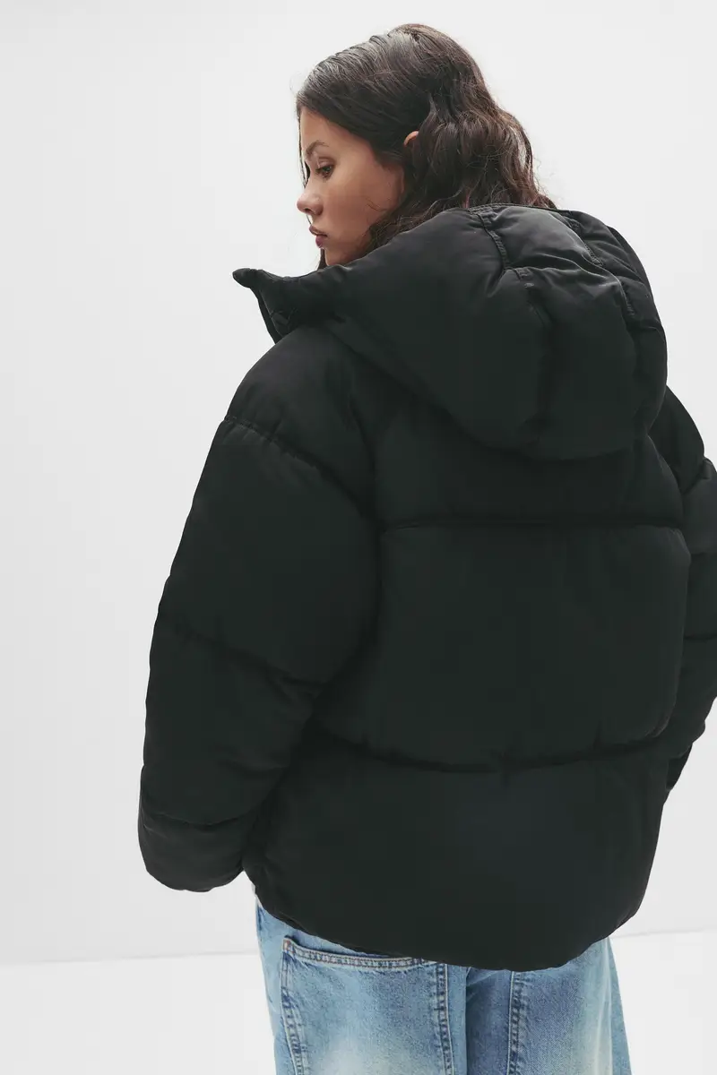 Giacca Imbottita Con Cappuccio Nero miniatura 3