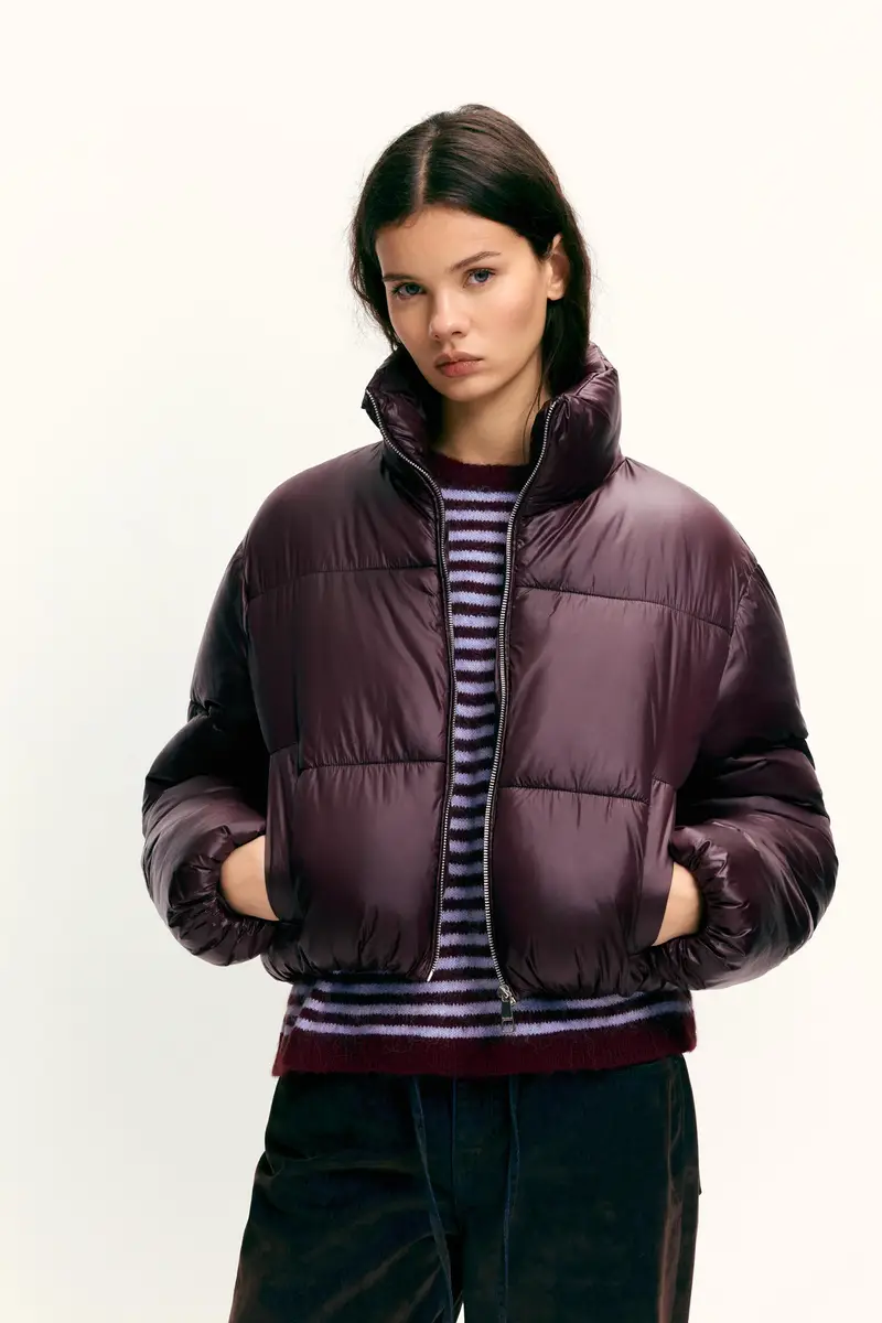 Giacca Imbottita Con Finitura Lucida Burgundy