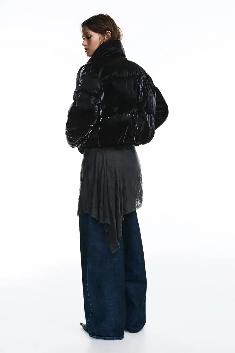 Giacca Imbottita Finitura Lucida Nero miniatura 2