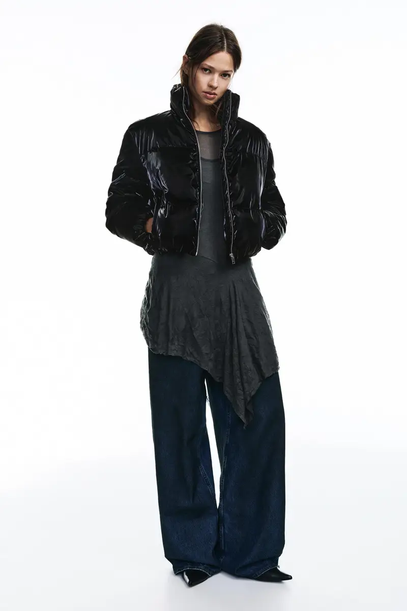 Giacca Imbottita Finitura Lucida Nero