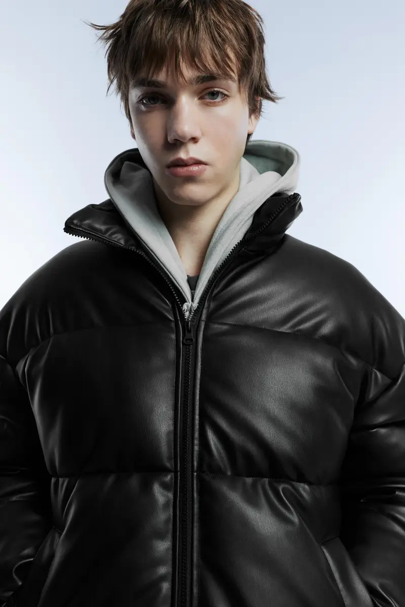 Giacca Imbottita Finta Pelle Nero miniatura 3