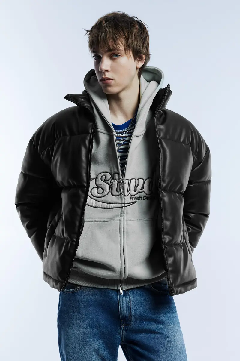 Giacca Imbottita Finta Pelle Nero