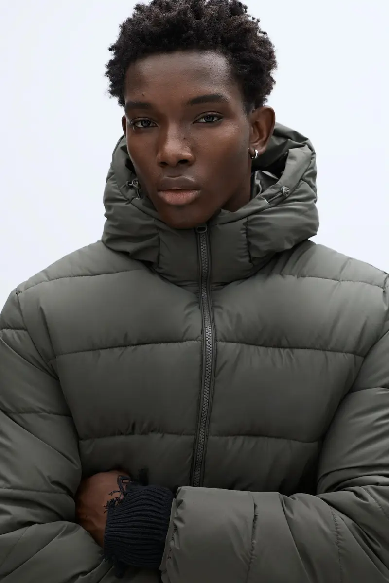 Giacca Imbottita Leggera Con Cappuccio Grigio antracite miniatura 3