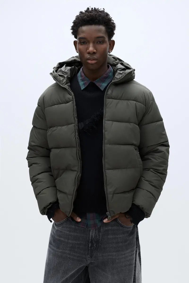 Giacca Imbottita Leggera Con Cappuccio Grigio antracite