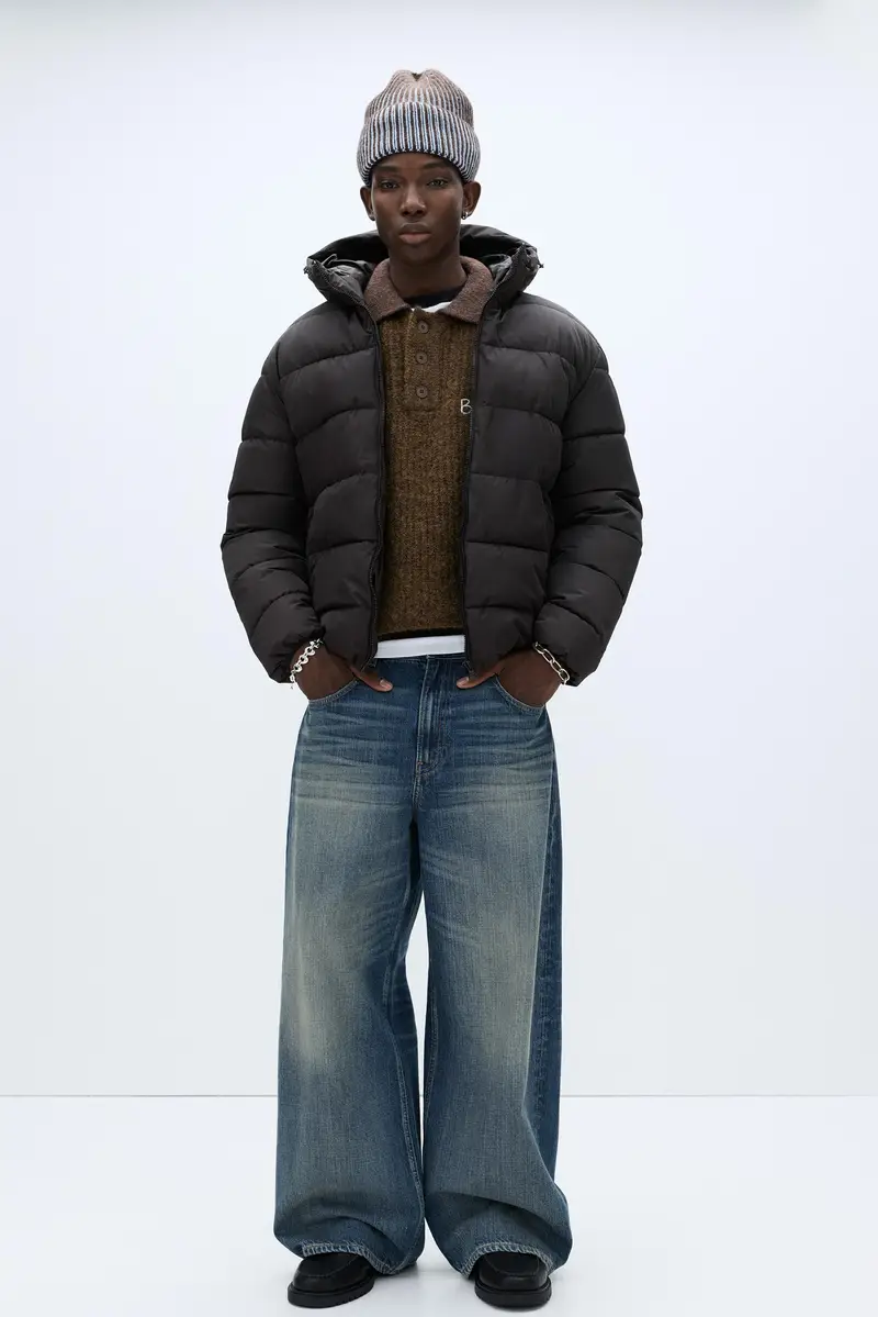 Giacca Imbottita Leggera Con Cappuccio Nero