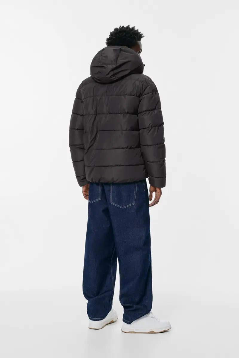 Giacca Imbottita Leggera Con Cappuccio Nero miniatura 2