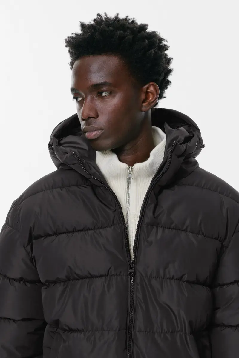 Giacca Imbottita Leggera Con Cappuccio Nero miniatura 3