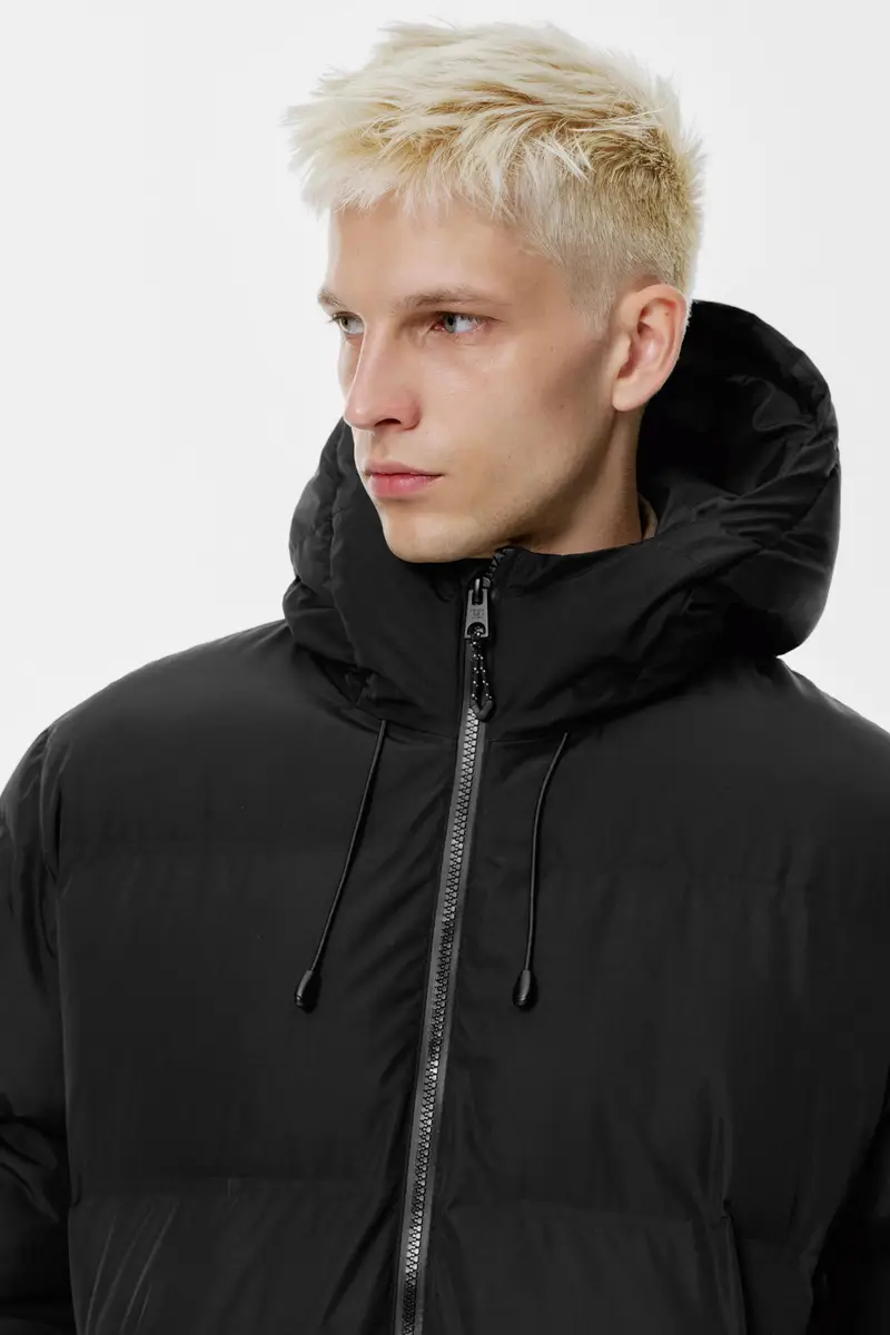 Giacca Imbottita Termosaldata Con Cappuccio Nero miniatura 3