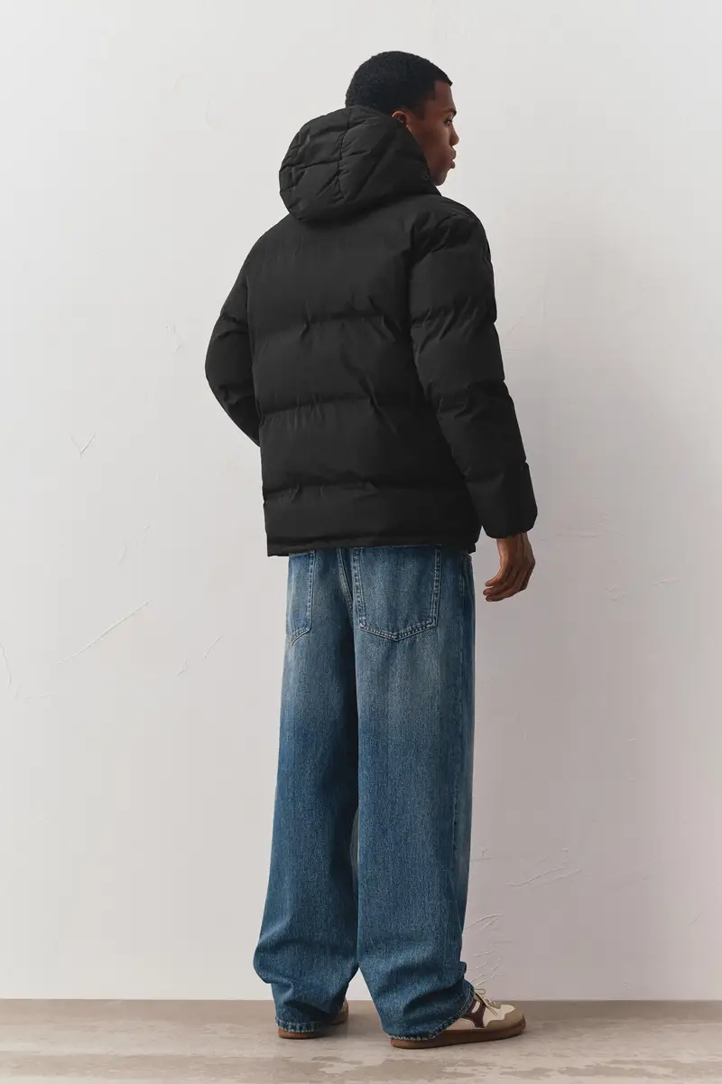 Giacca Imbottita Termosaldata Con Cappuccio Nero miniatura 3