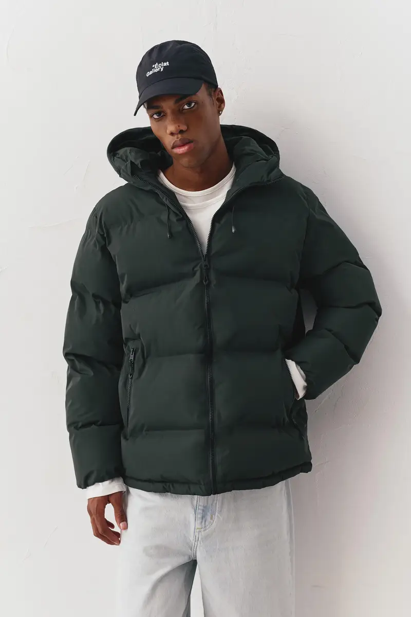 Giacca Imbottita Termosaldata Con Cappuccio Verde bottiglia miniatura 2