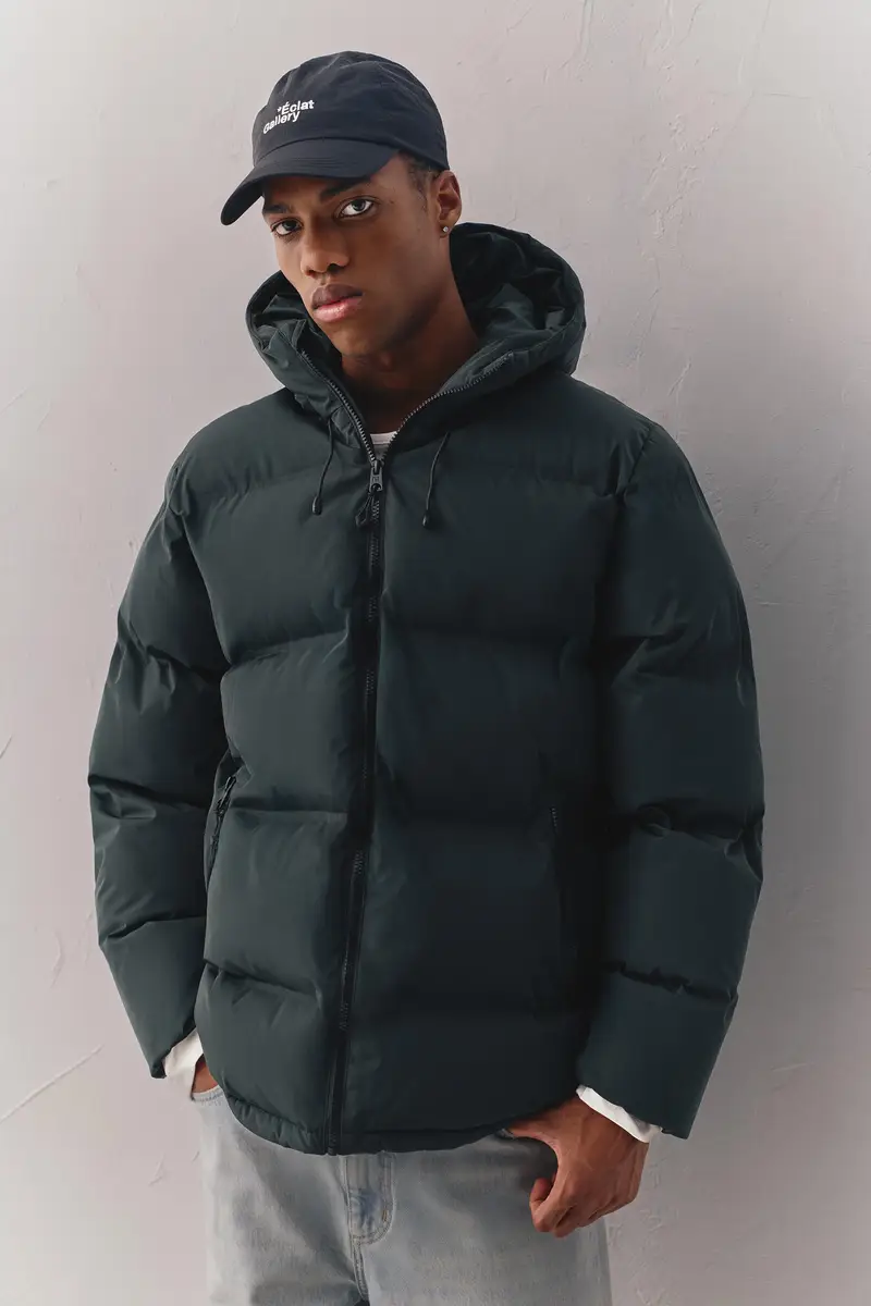 Giacca Imbottita Termosaldata Con Cappuccio Verde bottiglia