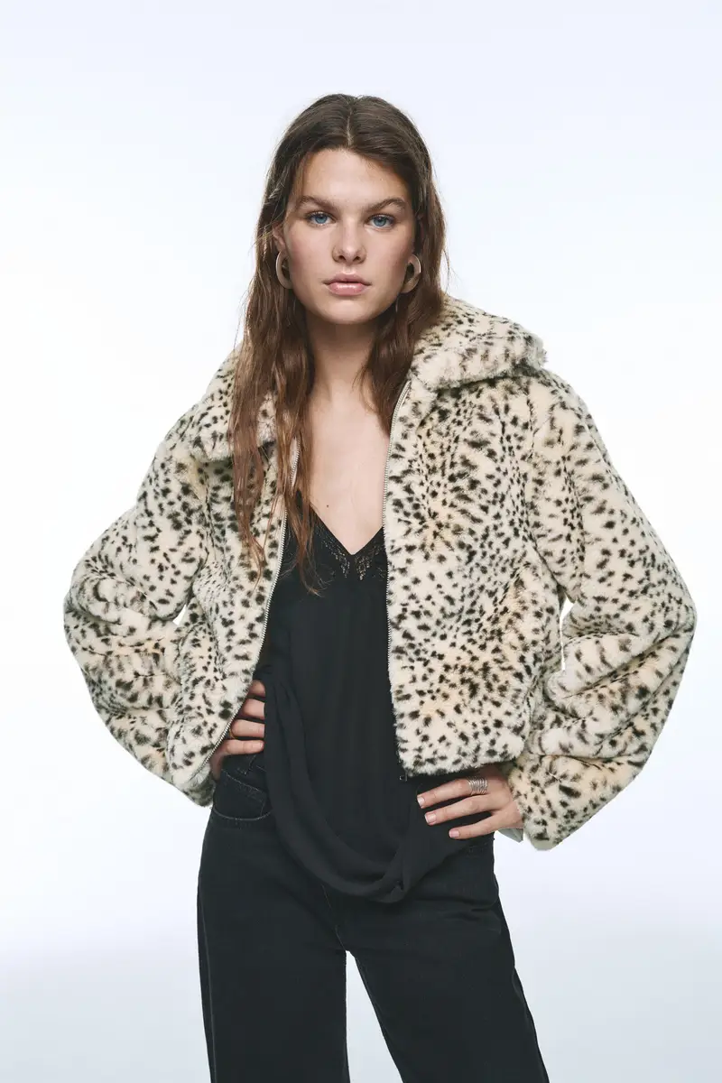 Giacca In Pelliccia Sintetica Stampa Animalier Vari