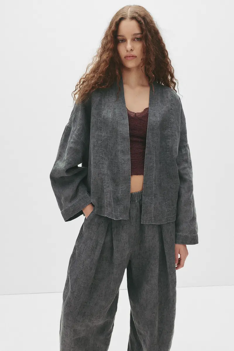 Giacca Kimono 100% Lino Indigo