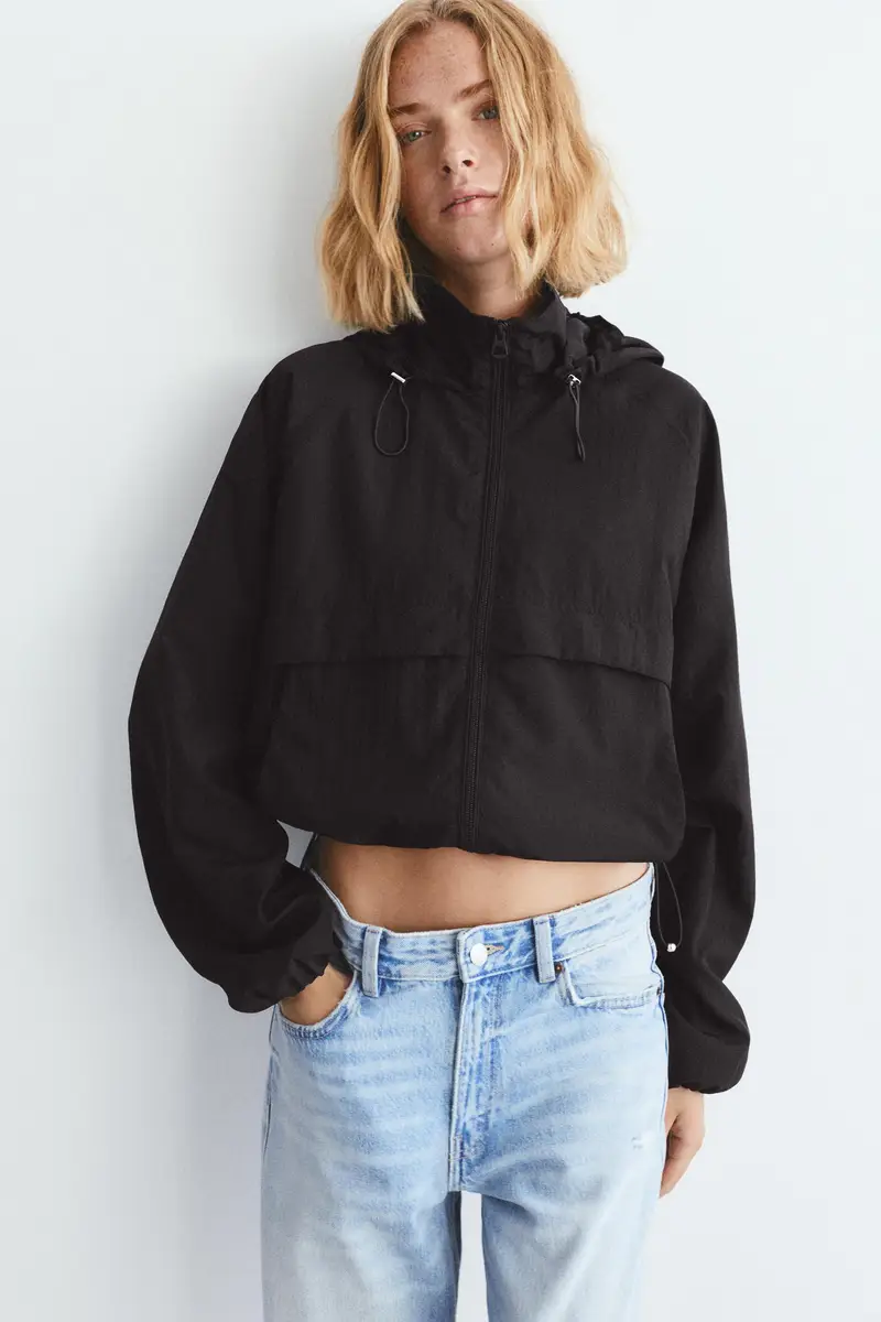 Giacca Leggera Con Cappuccio Nero