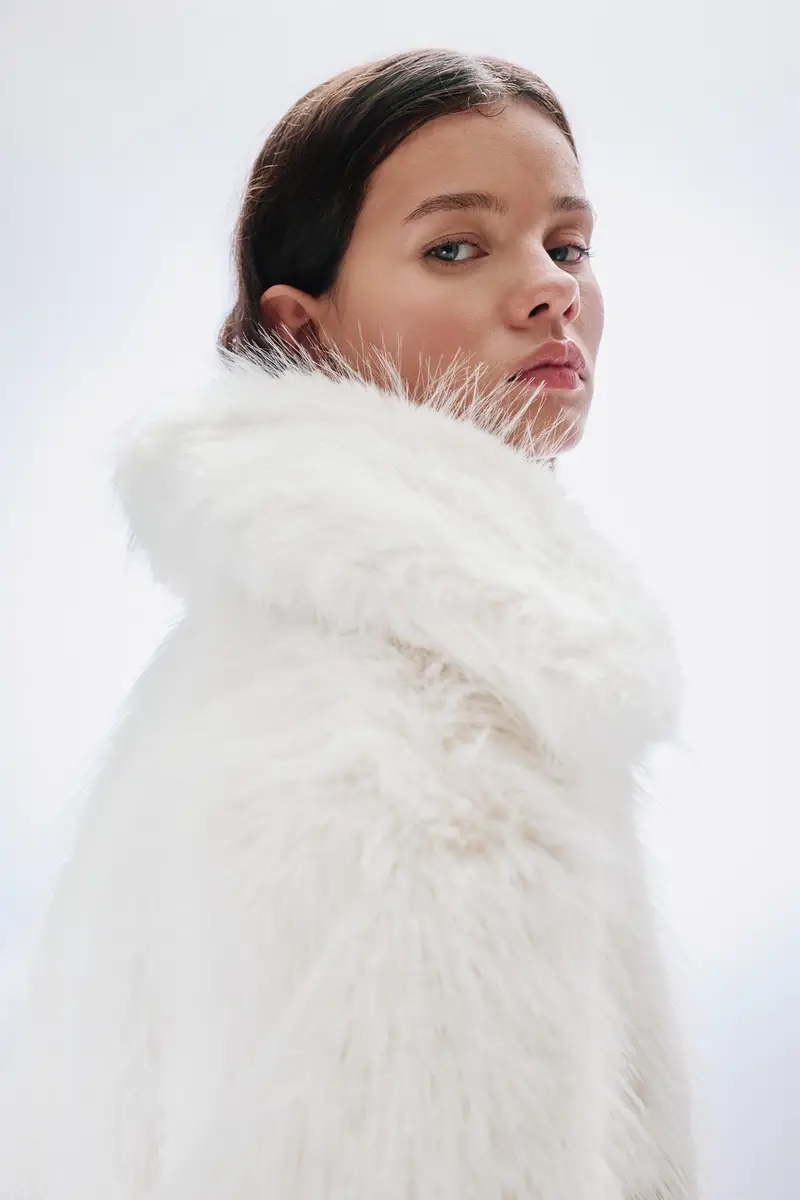 Giacca Pelliccia Sintetica Beige miniatura 3