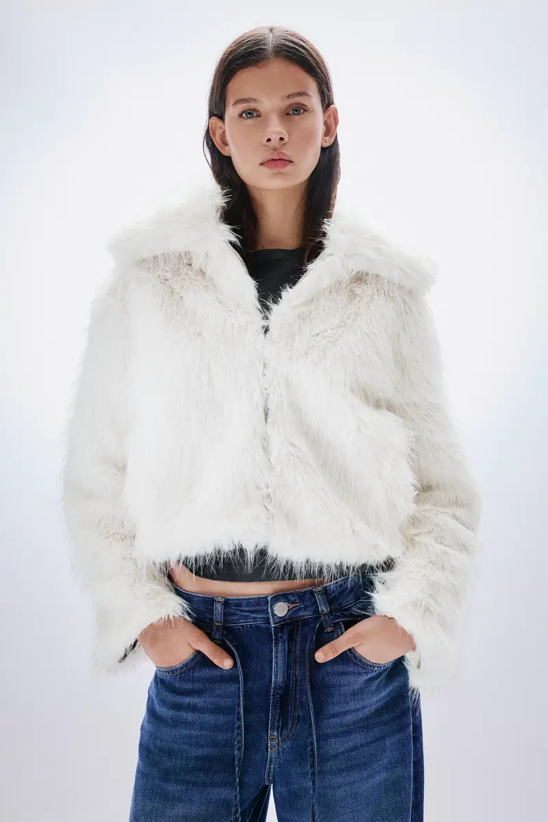 Giacca Pelliccia Sintetica Beige