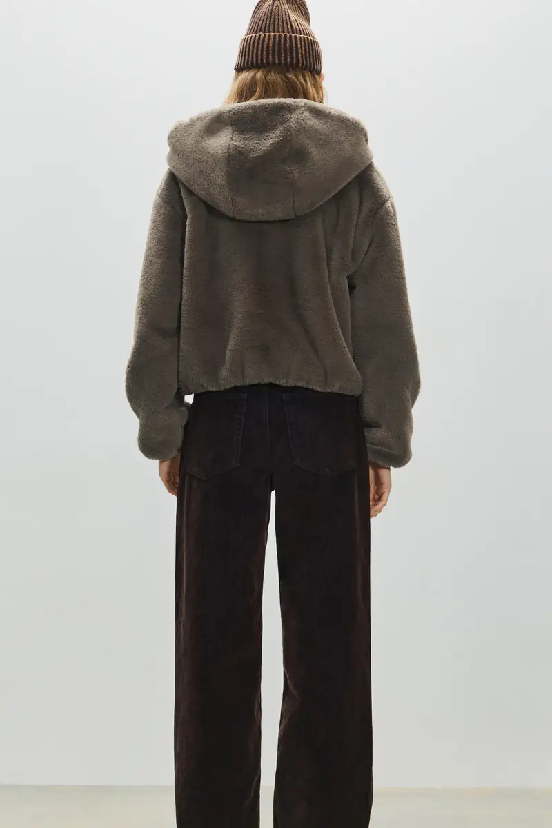 Giacca Pelliccia Sintetica Cappuccio Acciaio miniatura 2