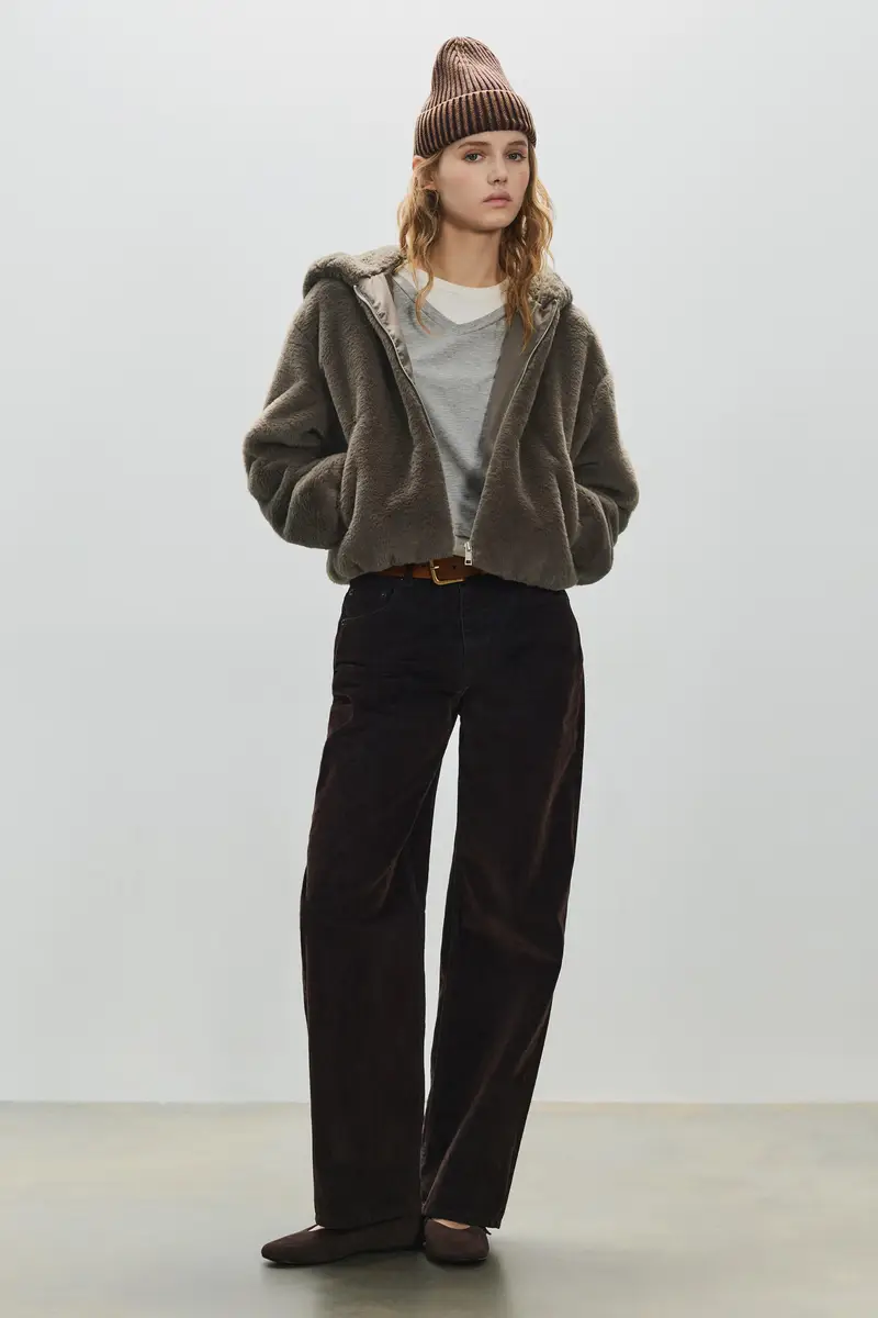 Giacca Pelliccia Sintetica Cappuccio Acciaio miniatura 3