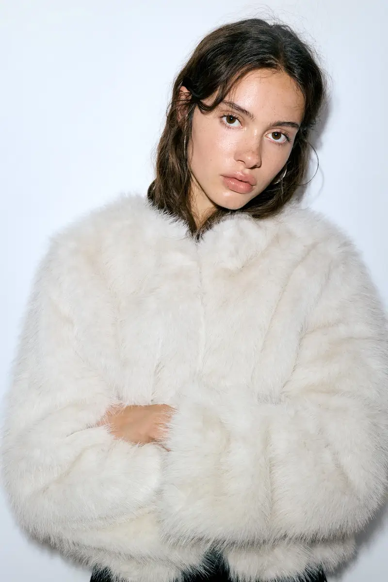 Giacca Pelliccia Sintetica Sabbia miniatura 3