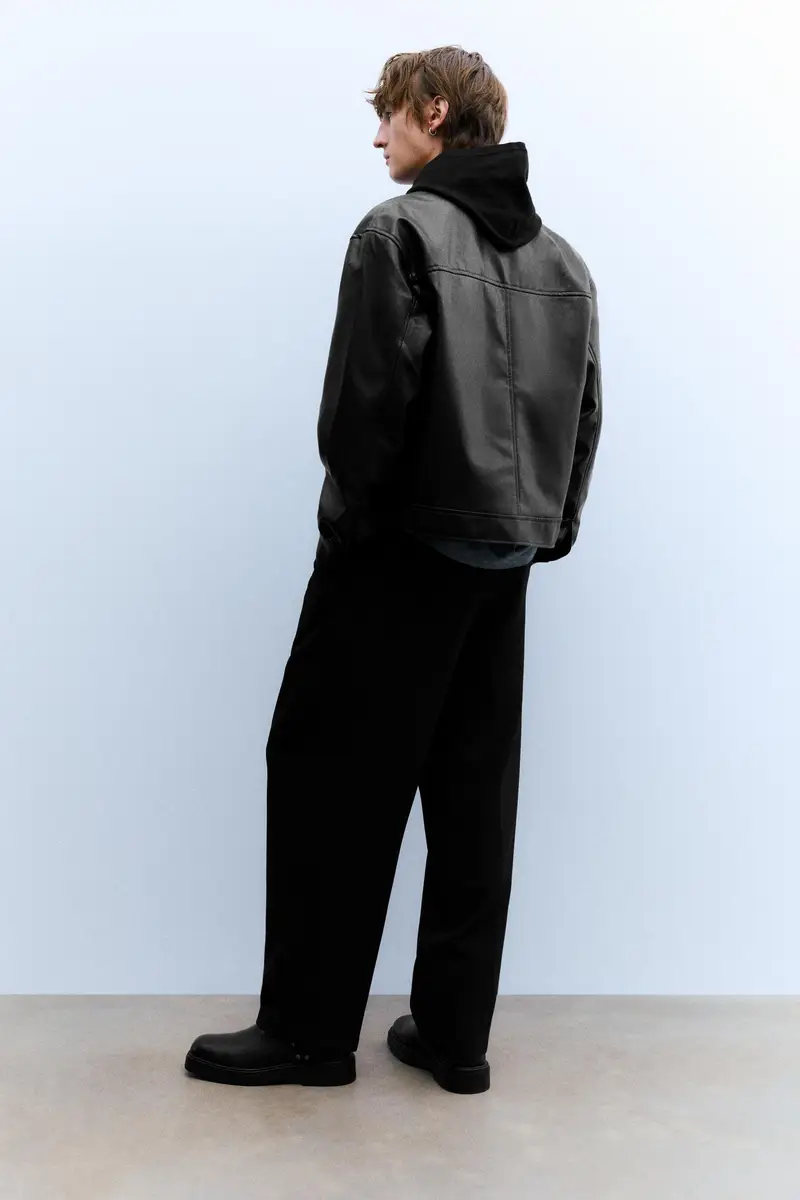 Giacca Trucker Finta Pelle Nero miniatura 2