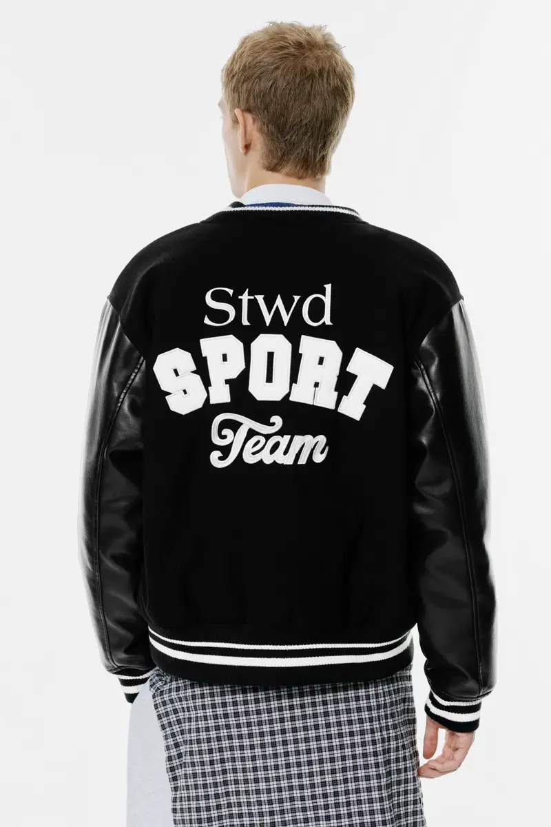 Giacca Varsity Ricamata Nero miniatura 2