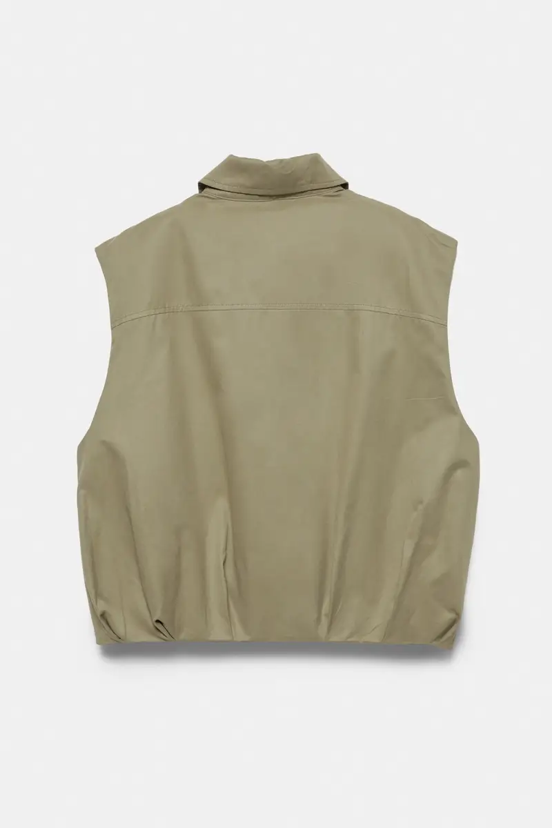 Gilet Con Cerniera E Orlo A Palloncino Kaki miniatura 2