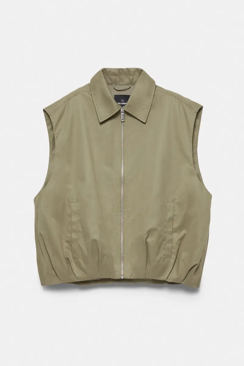 Gilet Con Cerniera E Orlo A Palloncino Kaki