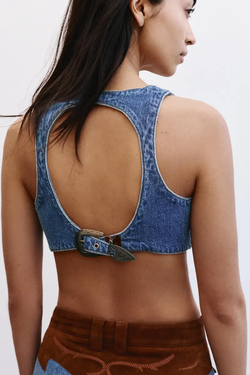 Gilet Cropped In Denim Montserrat Messeguer Azzurro chiaro miniatura 2