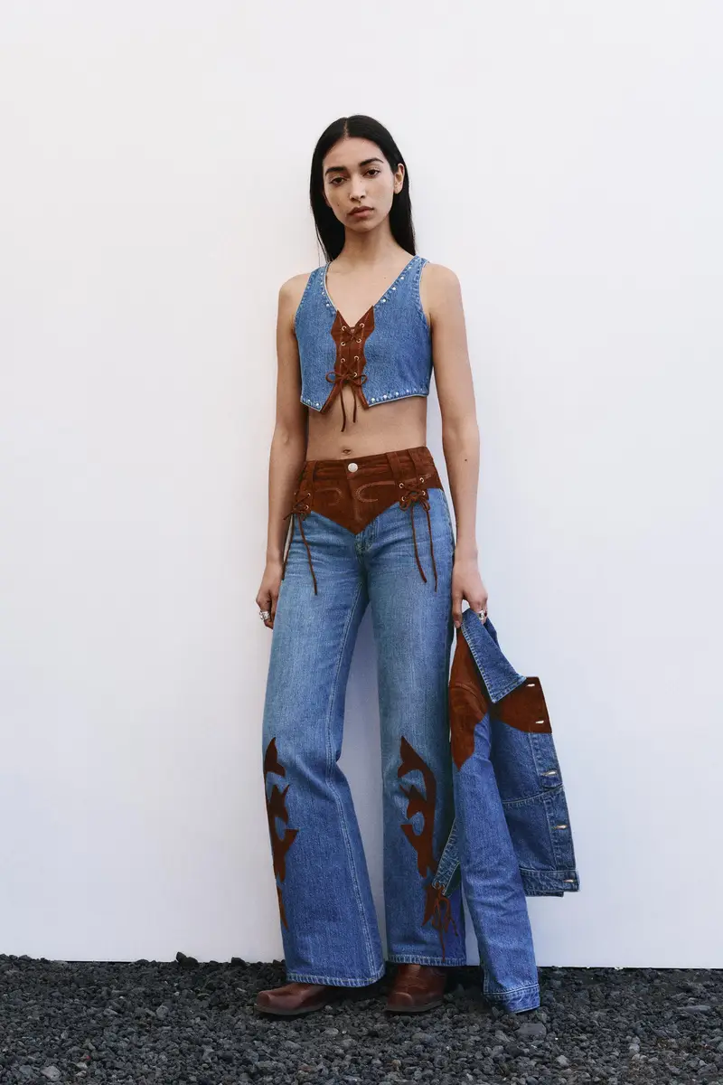 Gilet Cropped In Denim Montserrat Messeguer Azzurro chiaro miniatura 3
