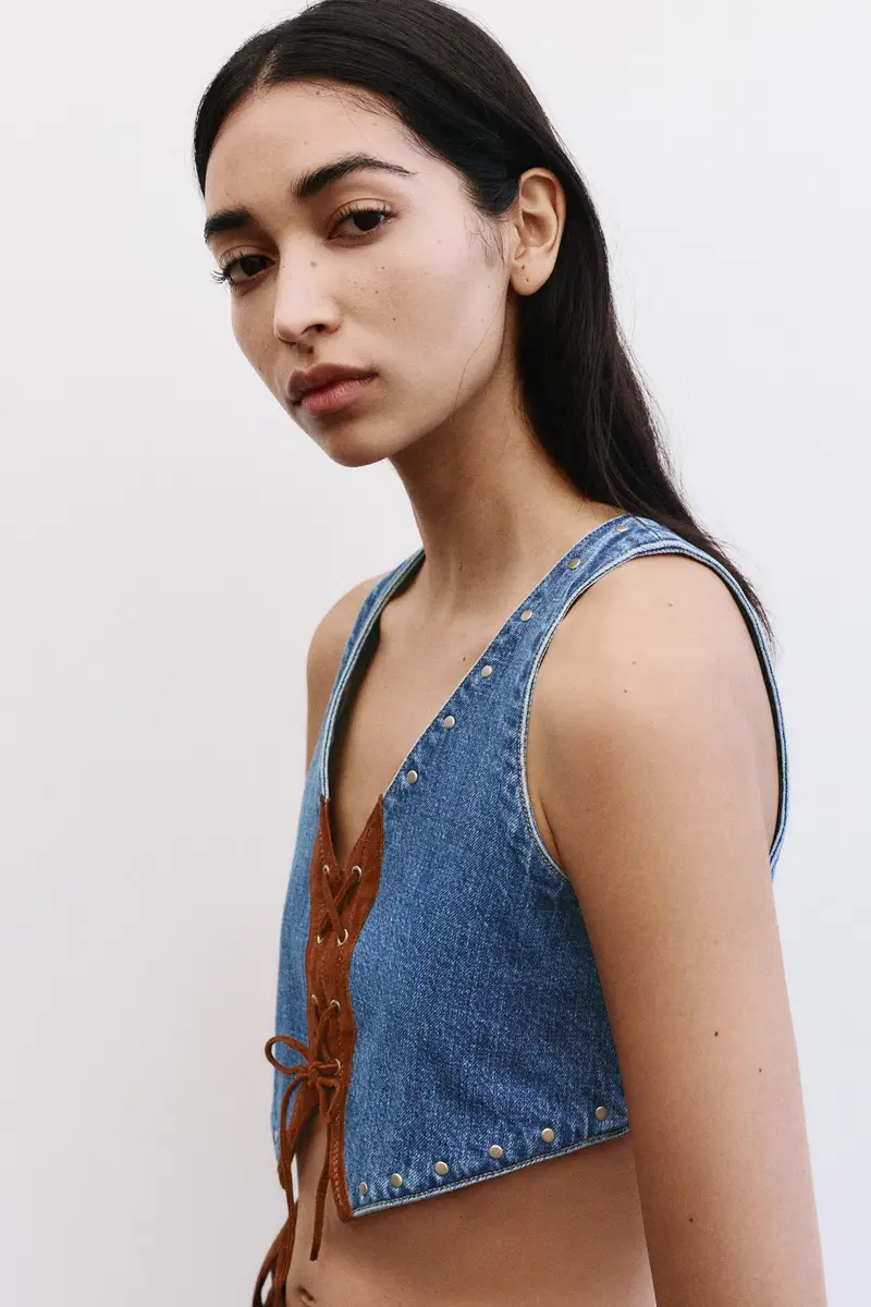 Gilet Cropped In Denim Montserrat Messeguer Azzurro chiaro