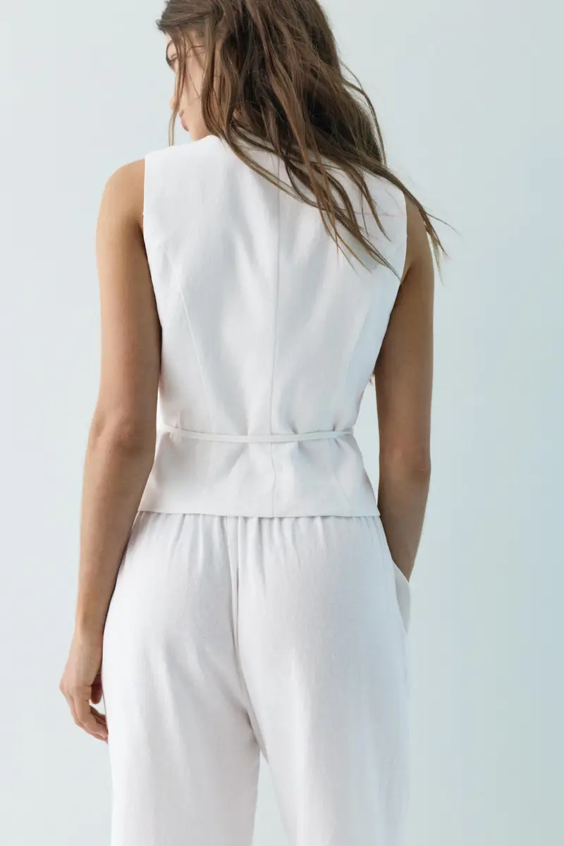 Gilet Misto Lino Bianco miniatura 3