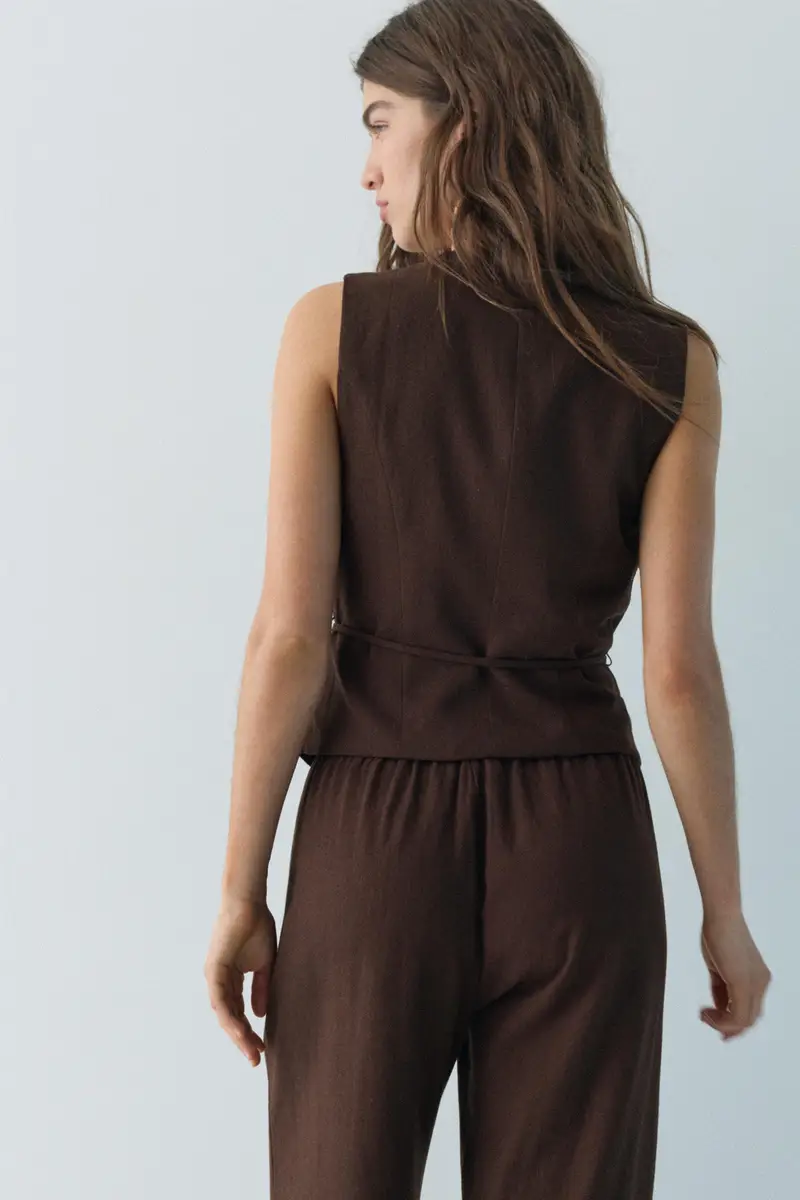 Gilet Misto Lino Marrone miniatura 3