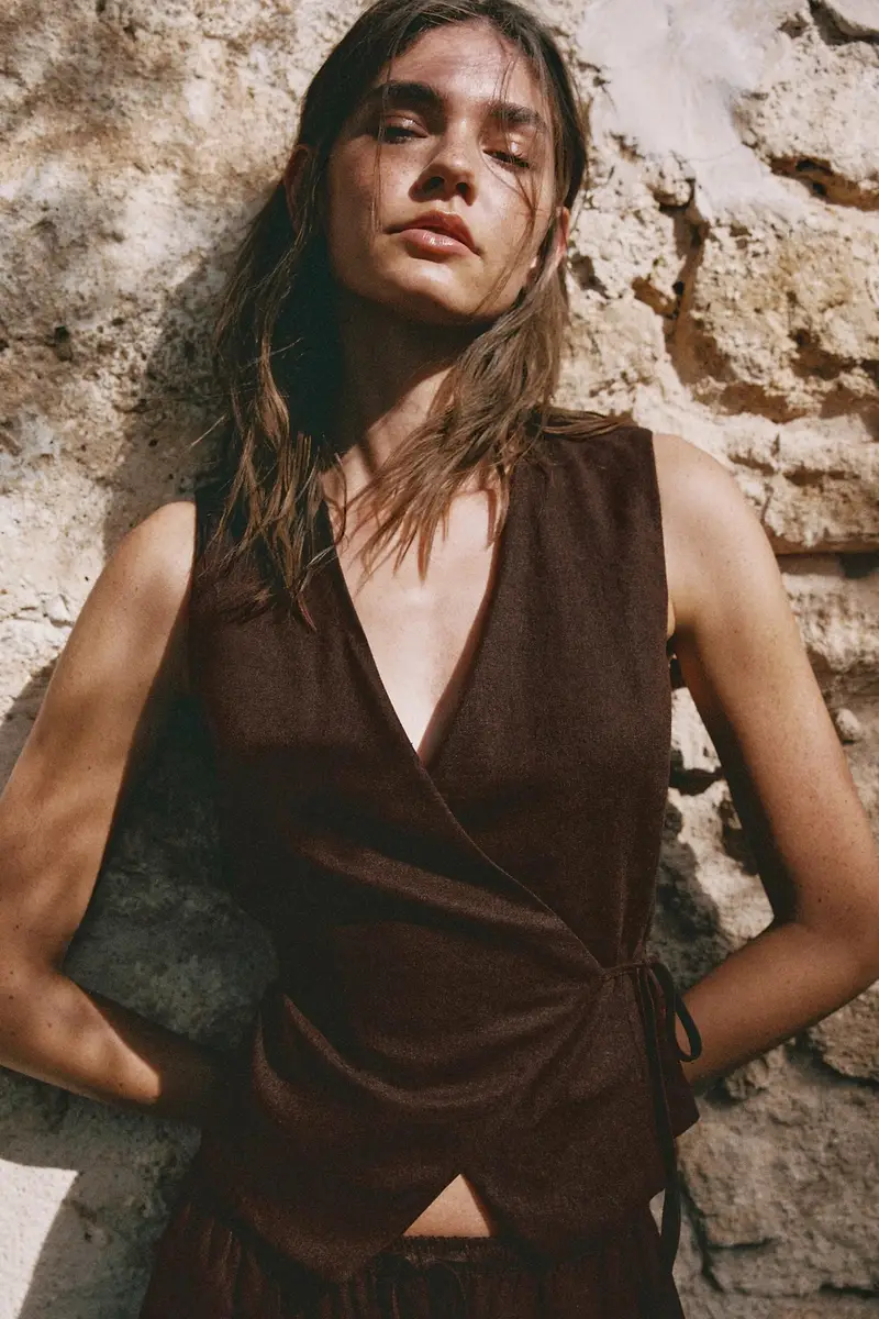 Gilet Misto Lino Marrone