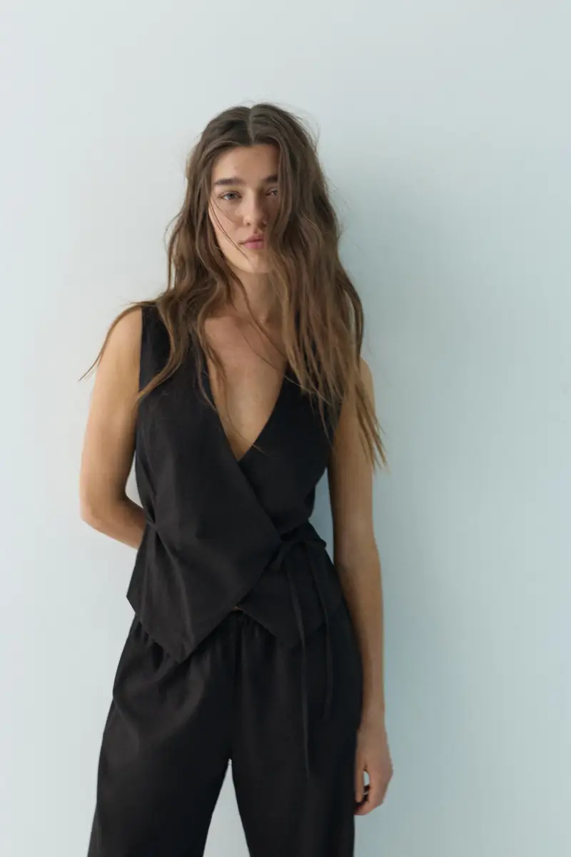 Gilet Misto Lino Nero miniatura 2