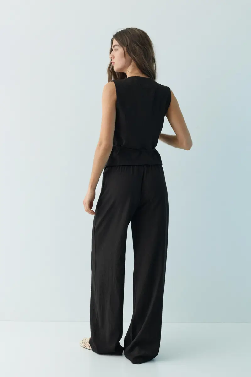 Gilet Misto Lino Nero miniatura 3