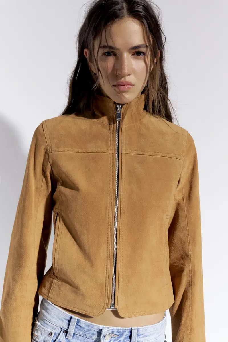 Giubbotto 100% Pelle Scamosciata Whisky