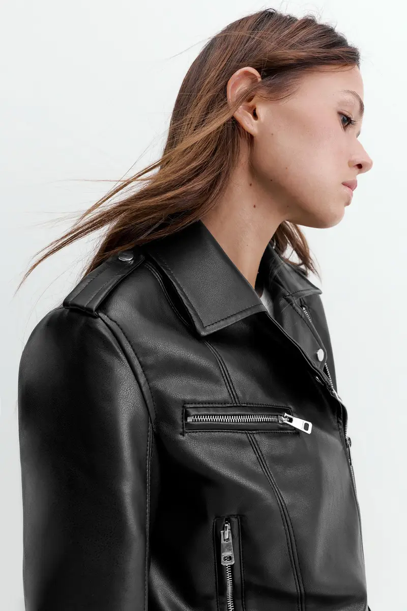 Giubbotto Biker Finta Pelle Nero miniatura 2