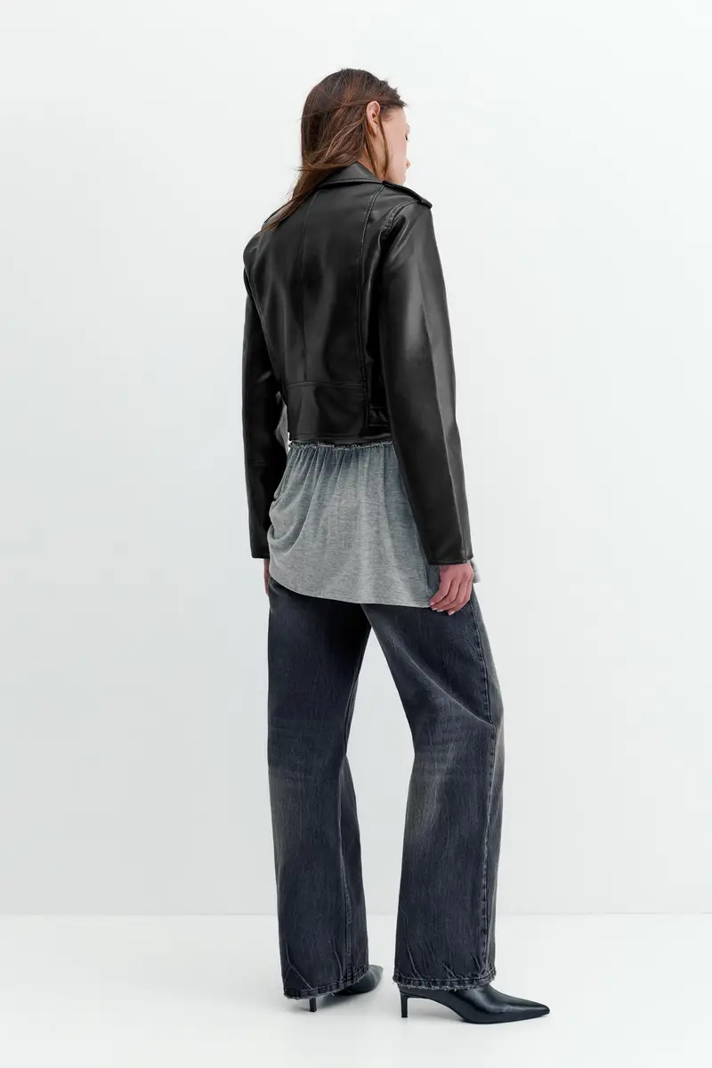 Giubbotto Biker Finta Pelle Nero miniatura 3