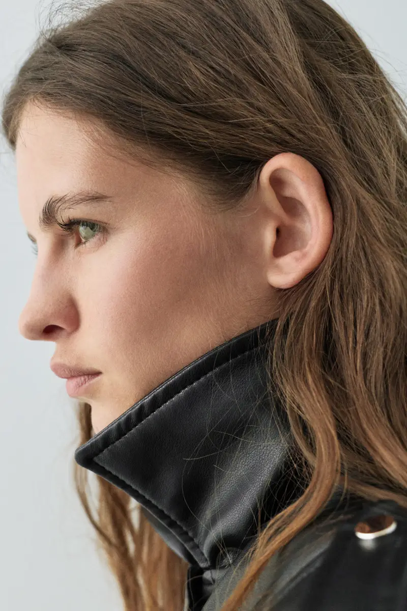 Giubbotto Biker Finta Pelle Nero miniatura 3