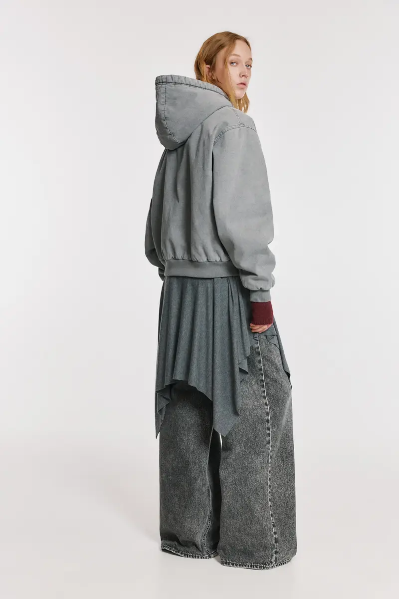 Giubbotto Con Cappuccio Interno In Montone Sintetico Grigio medio miniatura 3