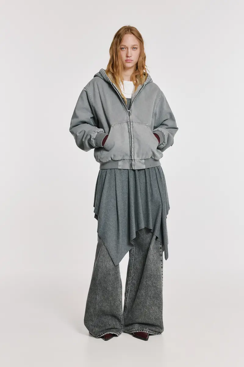 Giubbotto Con Cappuccio Interno In Montone Sintetico Grigio medio miniatura 2