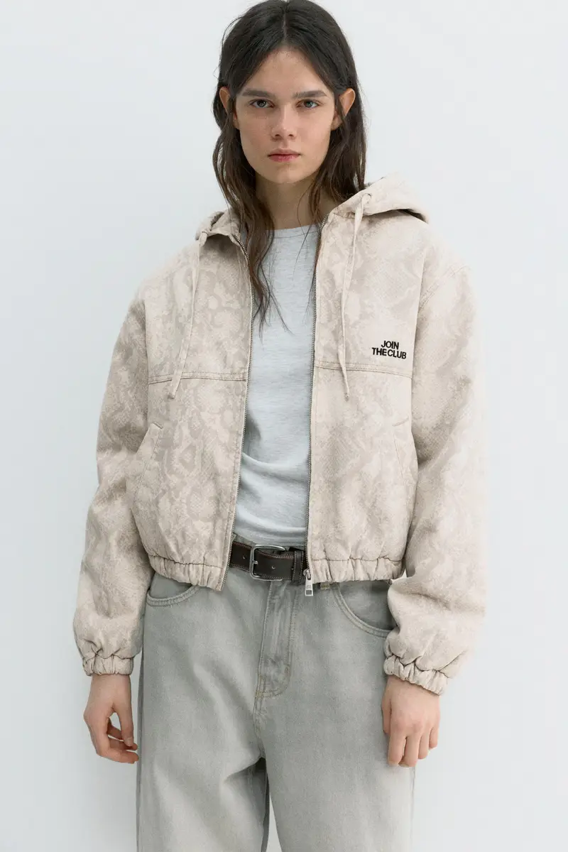 Giubbotto Con Cappuccio Stampa Pitonato Grigio miniatura 2