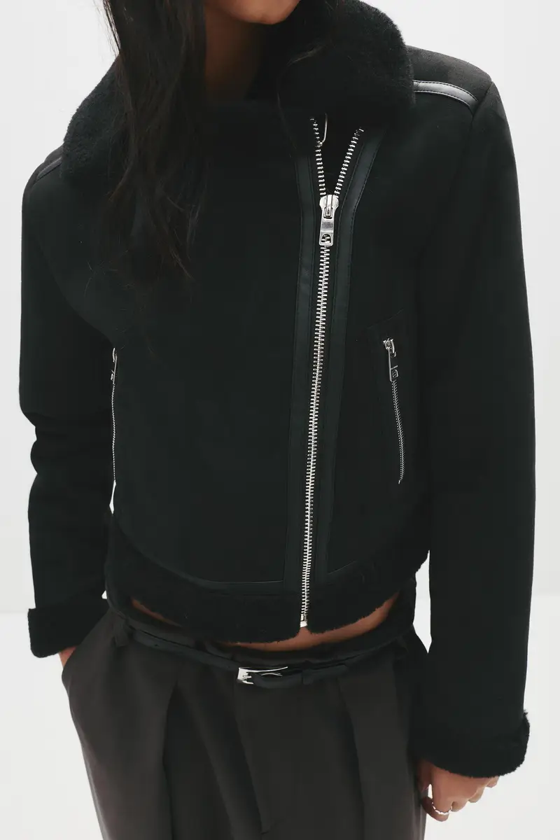 Giubbotto Corto Double Face Nero miniatura 3