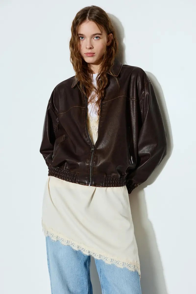 Giubbotto Dad In Finta Pelle Marrone