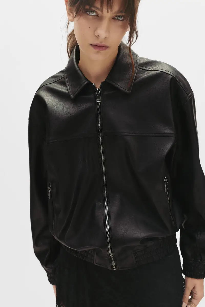 Giubbotto Dad In Finta Pelle Nero miniatura 3