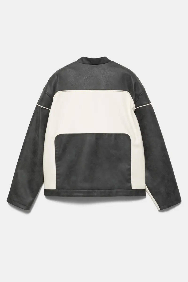 Giubbotto Finta Pelle A Pannelli Grigio antracite miniatura 3