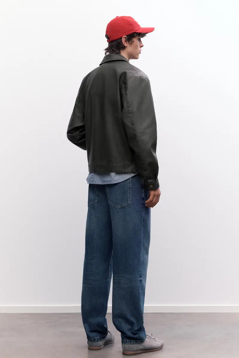 Giubbotto Finta Pelle Delavato Grigio oscuro miniatura 2