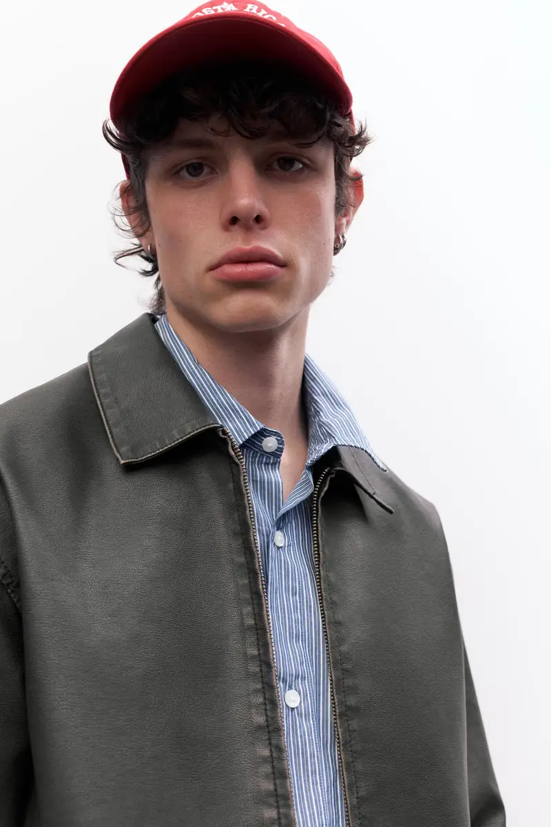 Giubbotto Finta Pelle Delavato Grigio oscuro miniatura 3