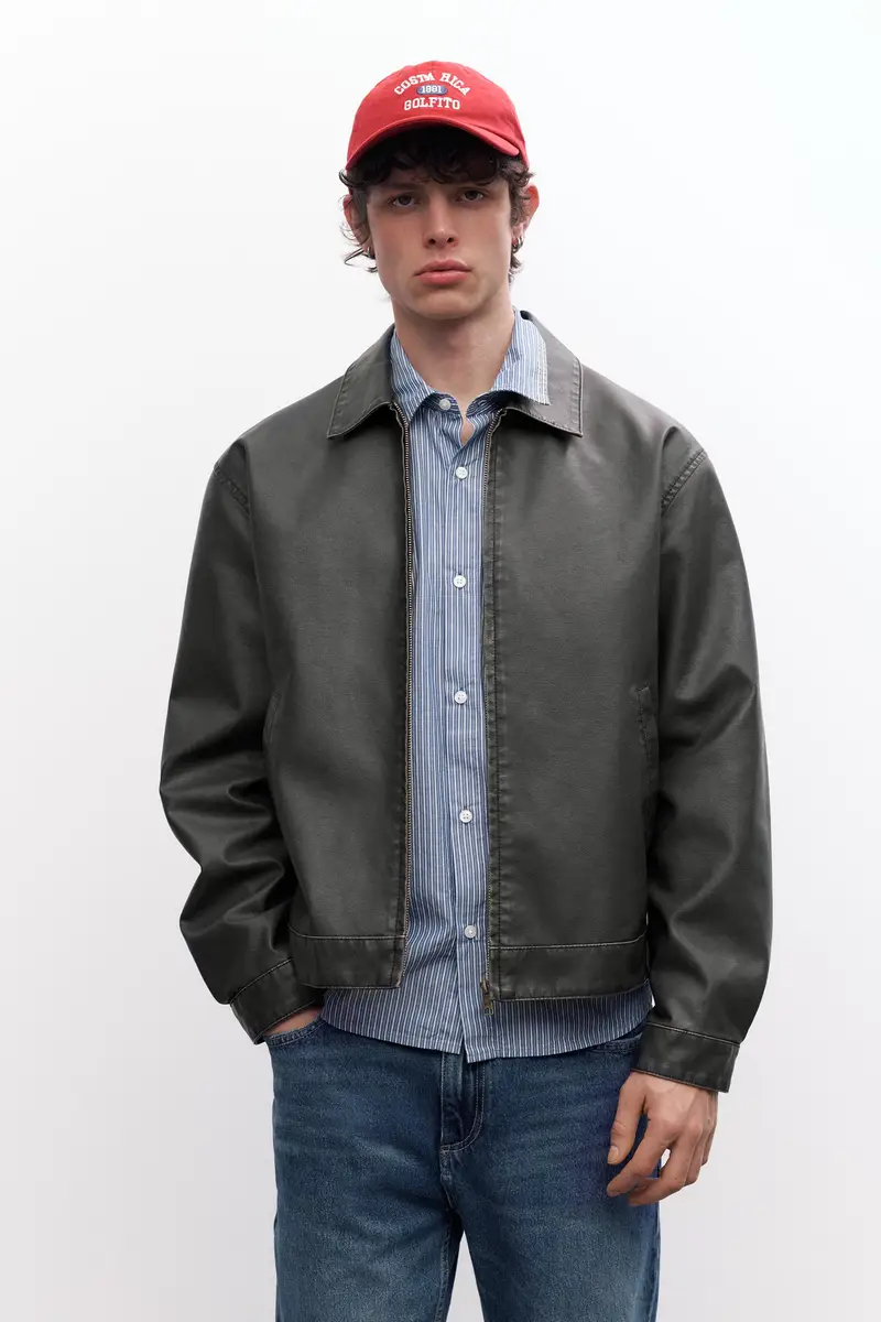 Giubbotto Finta Pelle Delavato Grigio oscuro